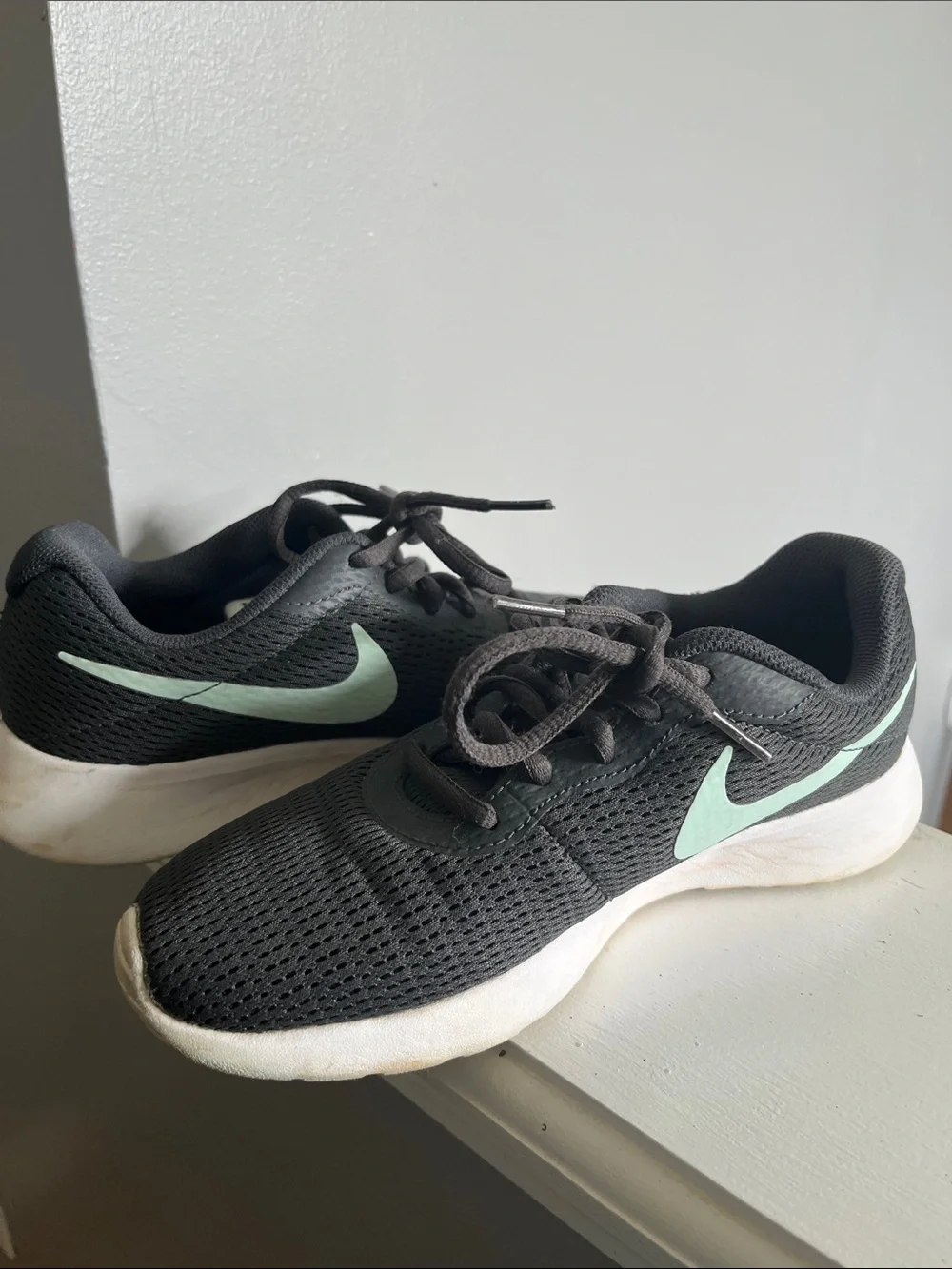 Nike Black Mesh Trainers with Mint Green Swoosh